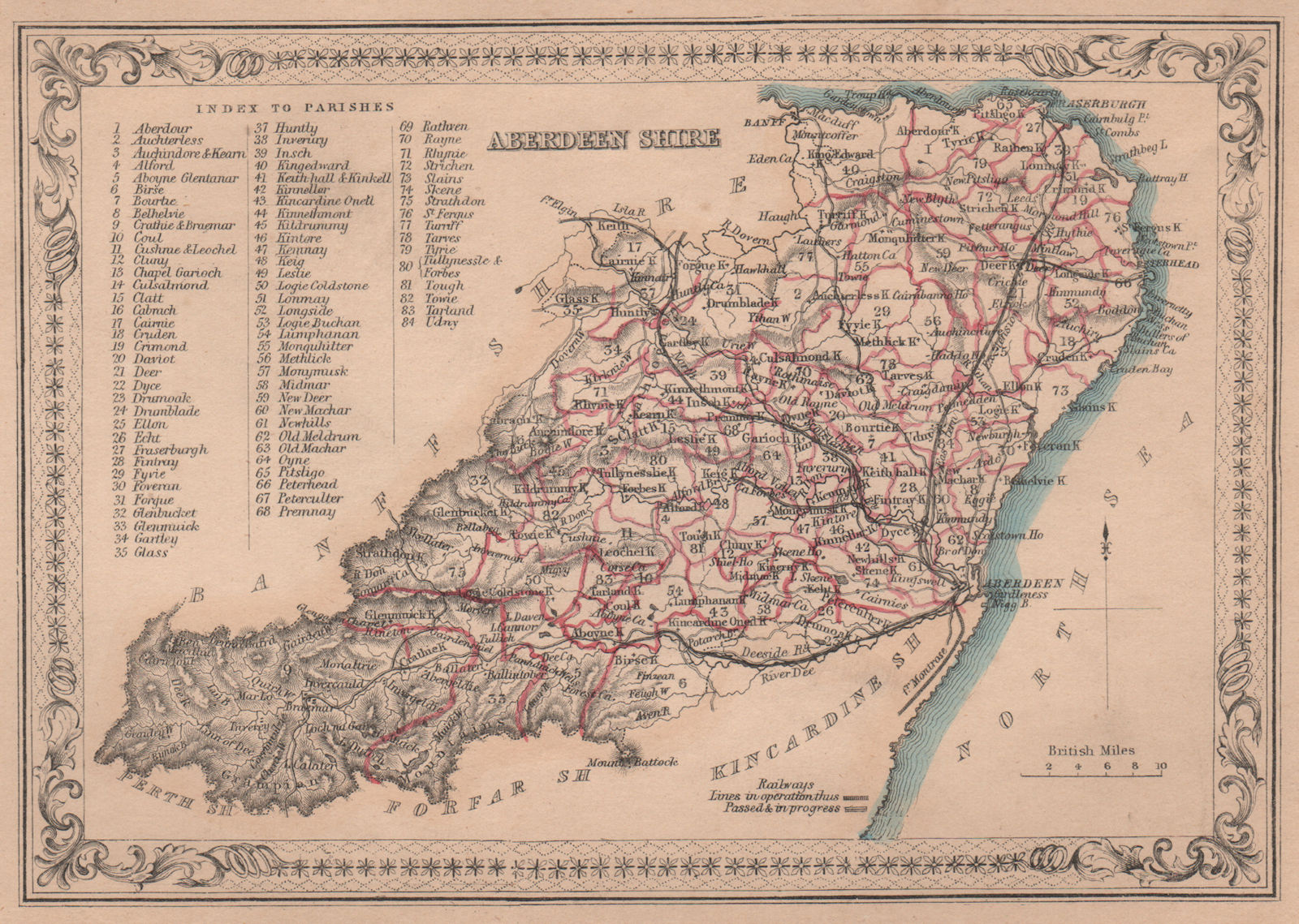 Decorative antique county map of Aberdeenshire, Scotland. FULLARTON 1868