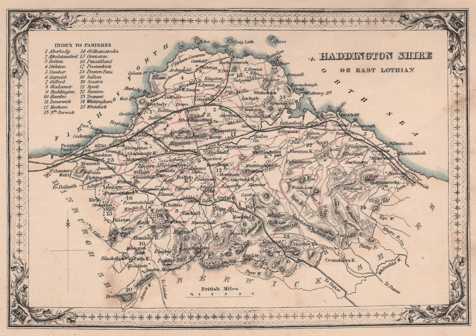 Antique county map of Haddingtonshire or East Lothian. FULLARTON 1868 old