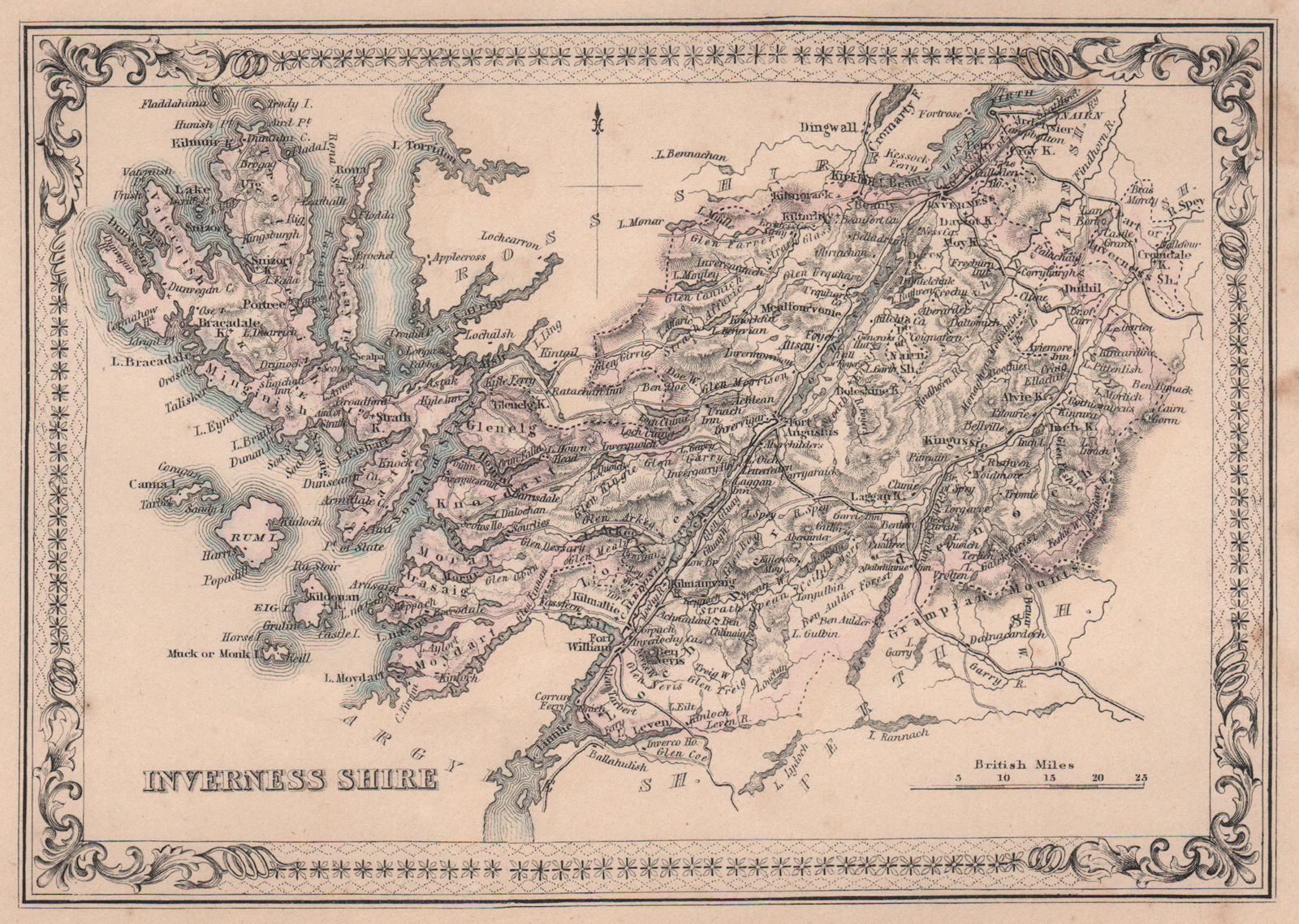 Decorative antique county map of Inverness-shire, Scotland. FULLARTON 1868