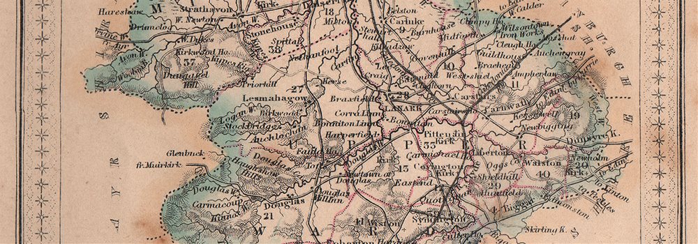 Decorative Antique County Map Of Lanarkshire Scotland FULLARTON 1868 Old   P 6 075333c 