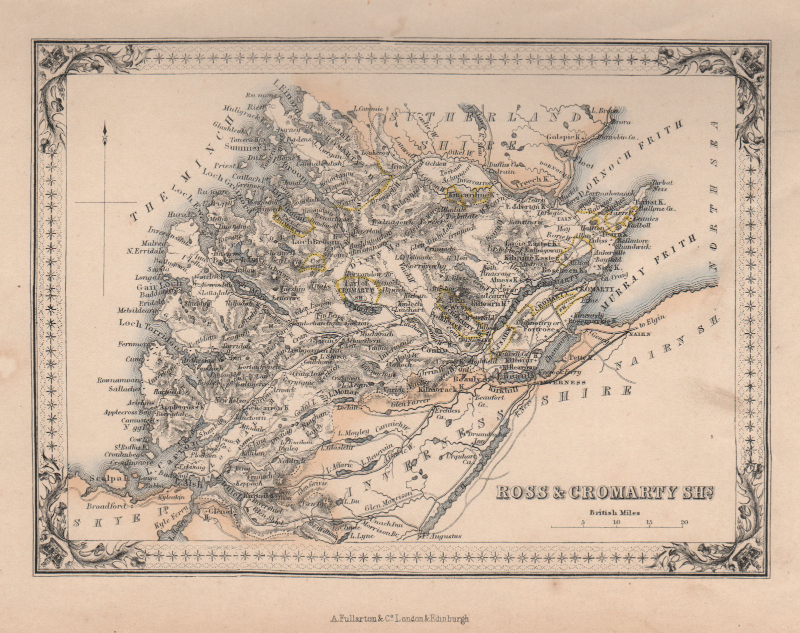Decorative antique county map of Ross-shire & Cromartyshire. FULLARTON 1868