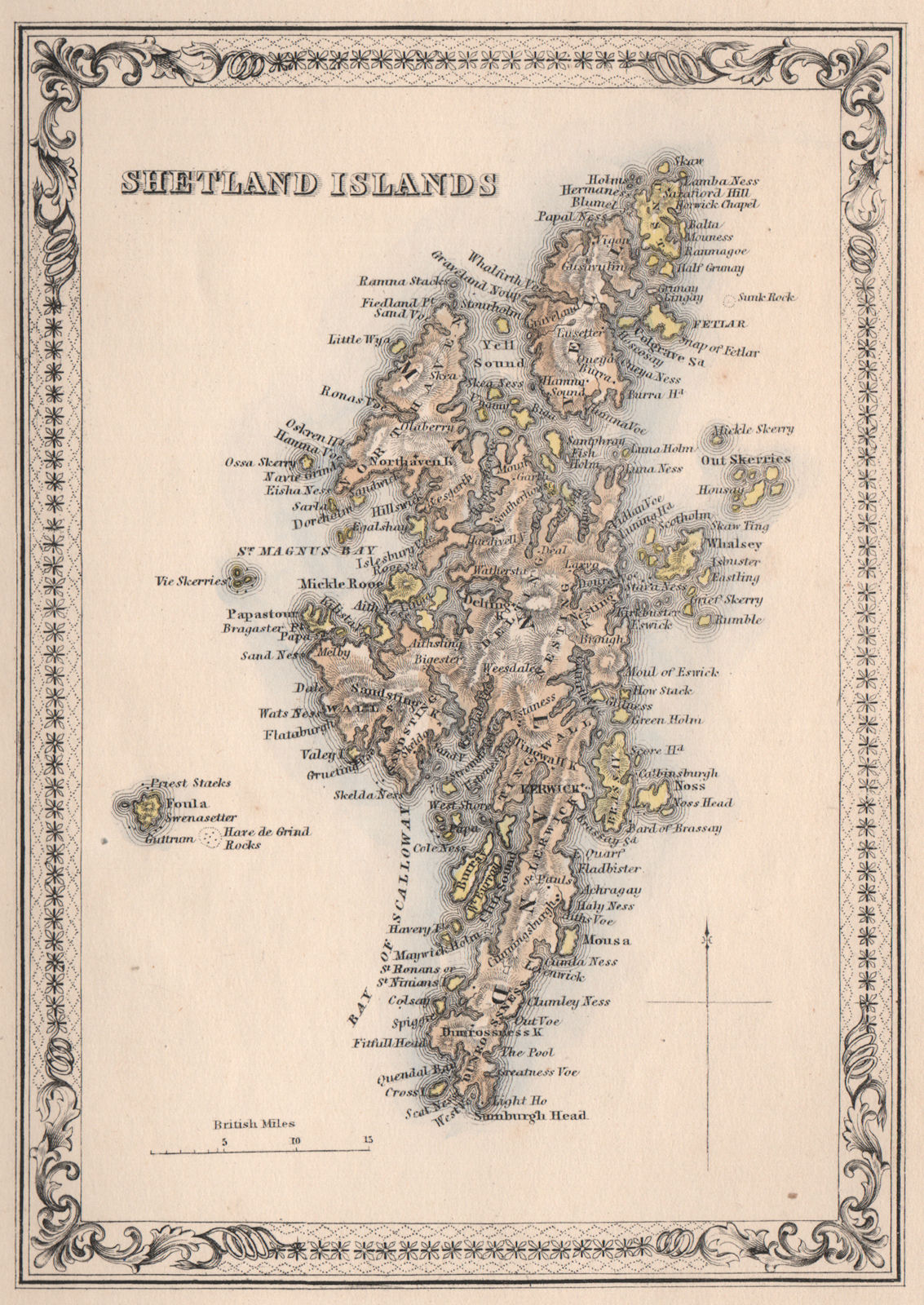 Decorative antique map of the Shetland Islands, Scotland. FULLARTON 1868