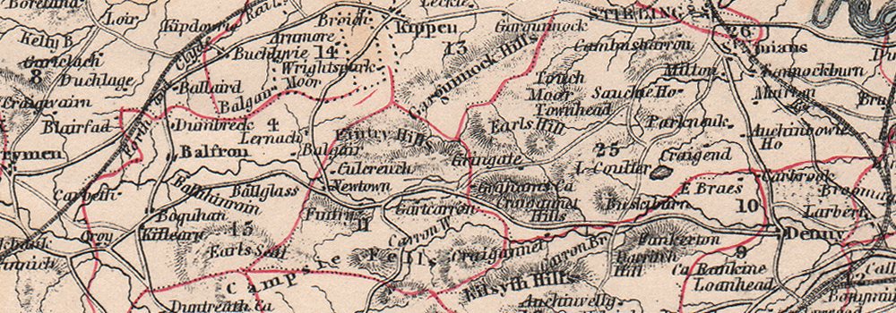 Decorative antique county map of Stirlingshire, Scotland. FULLARTON 1868