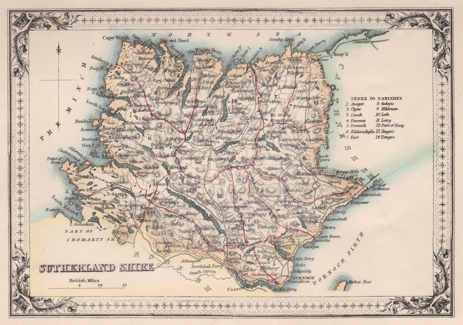 Decorative antique county map of Sutherlandshire, Scotland. FULLARTON 1868