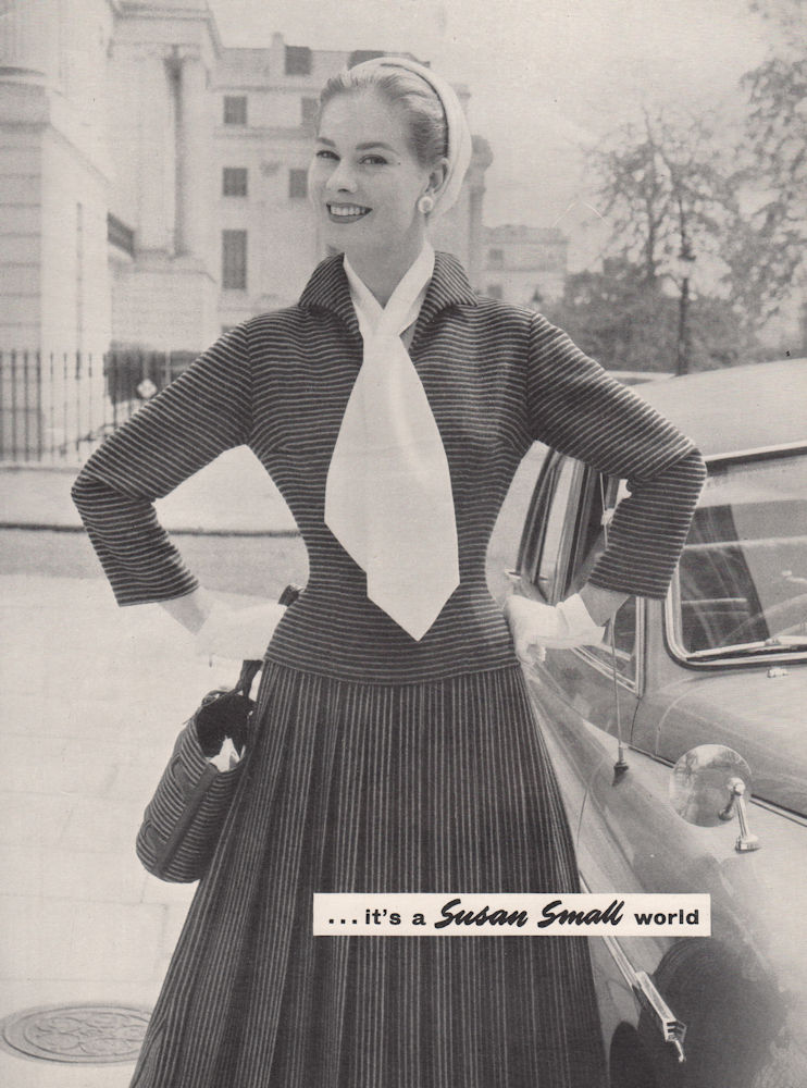 It's a Susan Small World. Fashion advert. BRITISH VOGUE 1955 old vintage print