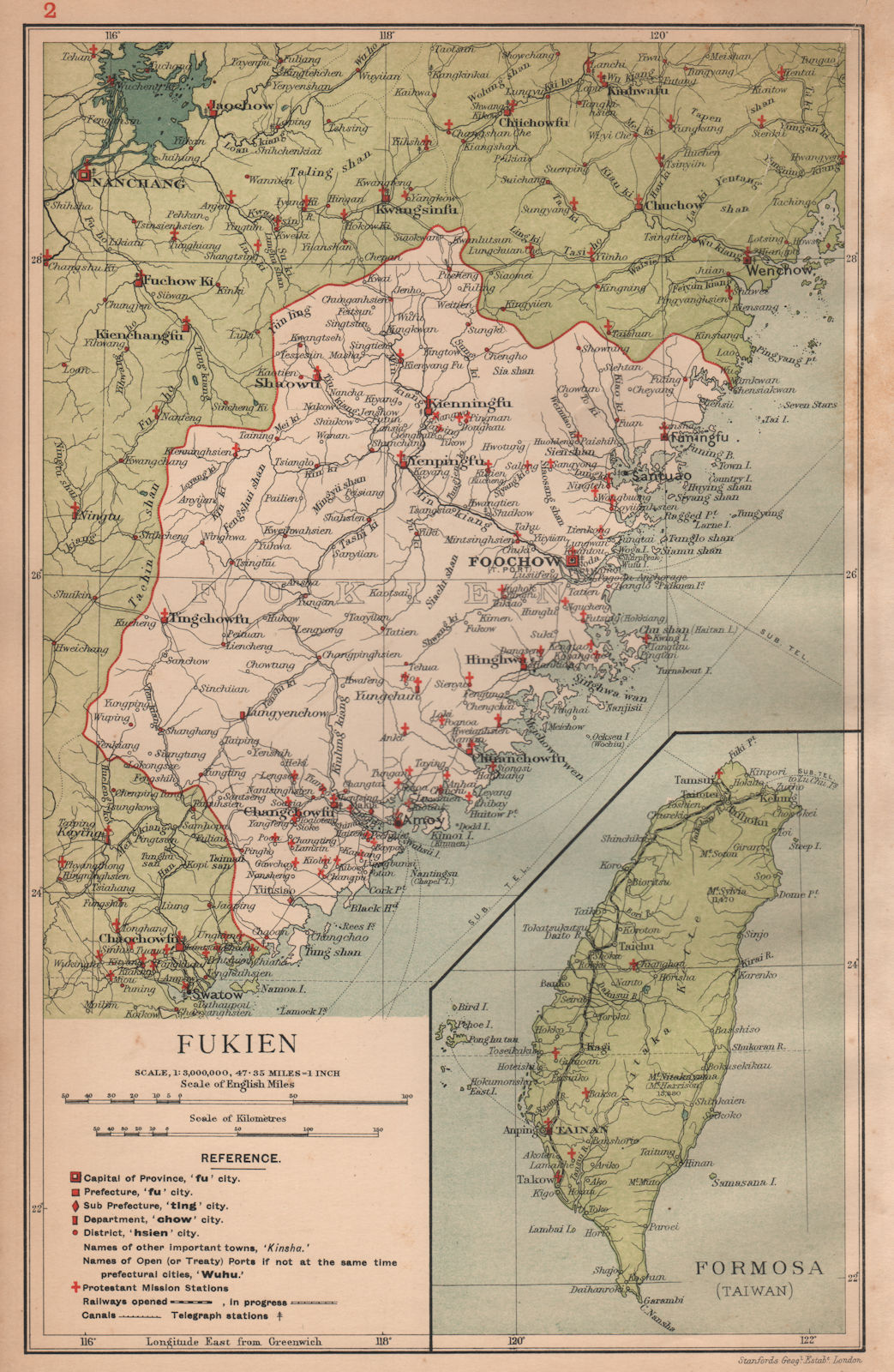 Fukien & Formosa (Fujian/Taiwan) China province map Foochow/Fuzhou STANFORD 1908