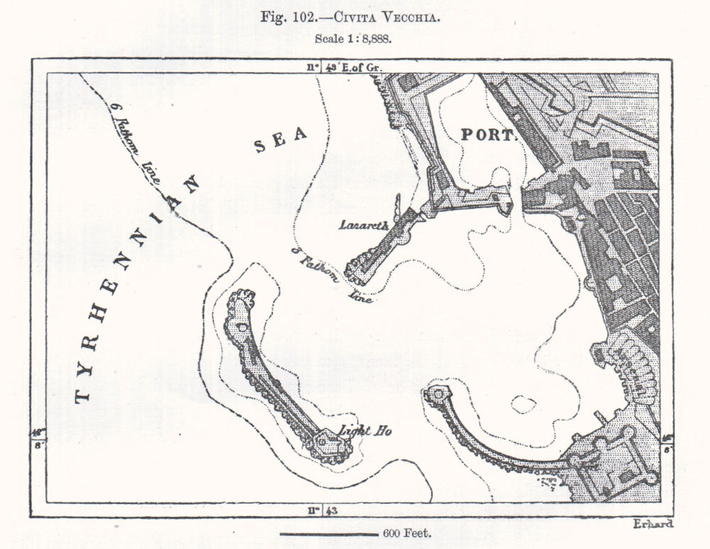 Associate Product Civita Vecchia city plan. Italy. Sketch map 1885 old antique chart