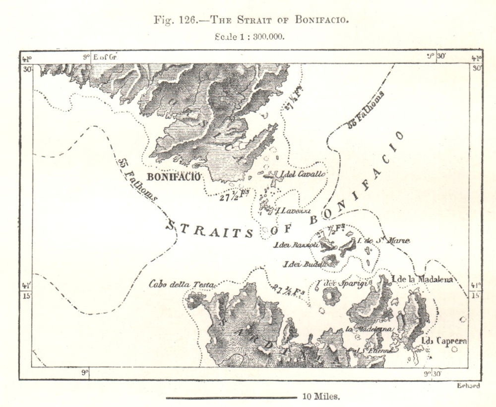 Associate Product The Strait of Bonifacio. Corsica Sardinia. Sketch map 1885 old antique