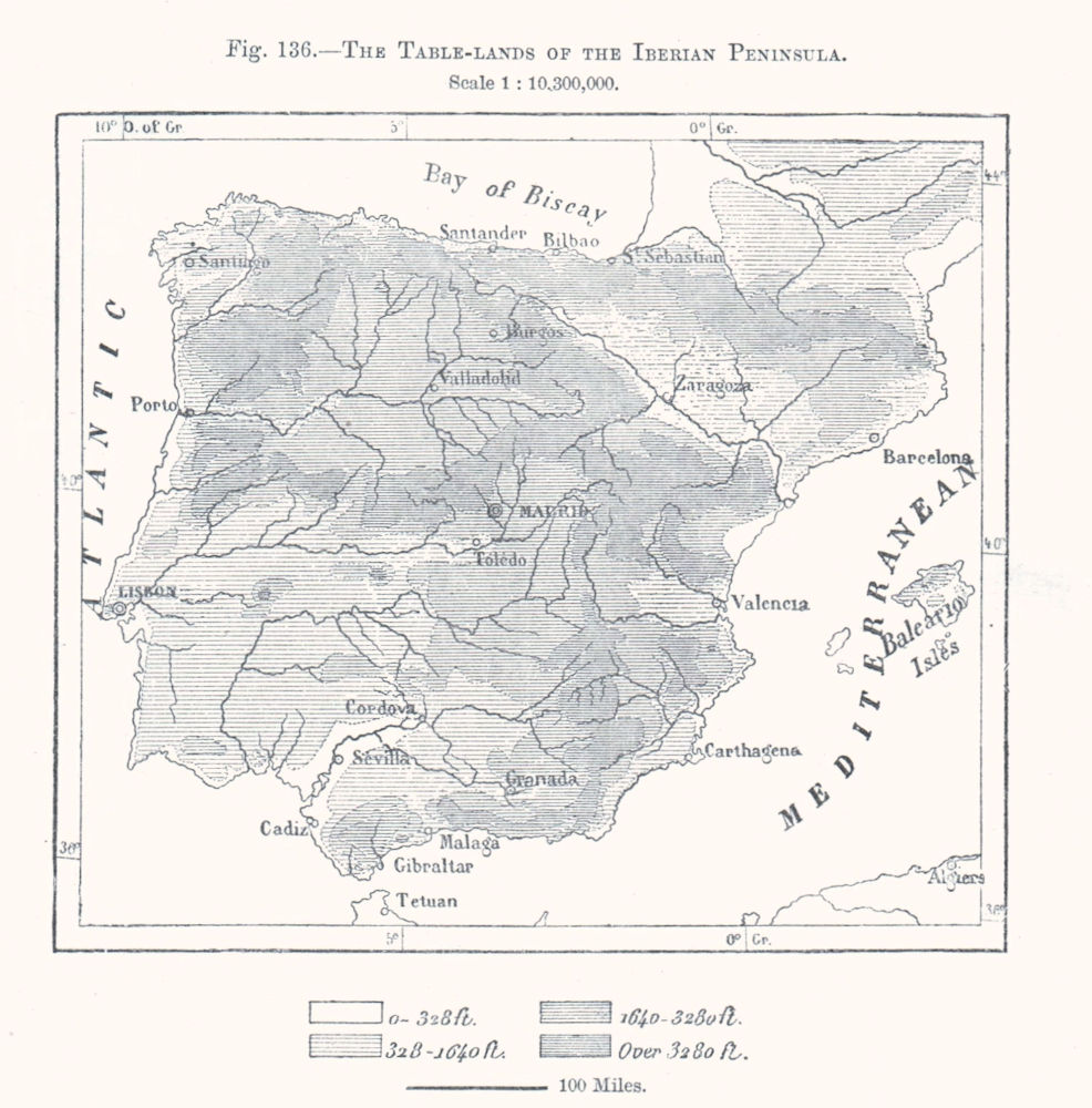 Associate Product The Table-lands of the Iberian Peninsula. Spain. Sketch map 1885 old