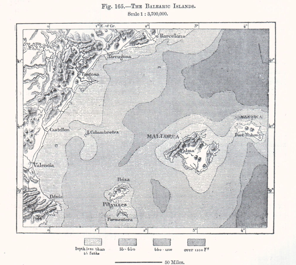 Associate Product The Balearic Islands. Majorca Ibiza Menorca. Spain. Sketch map 1885 old