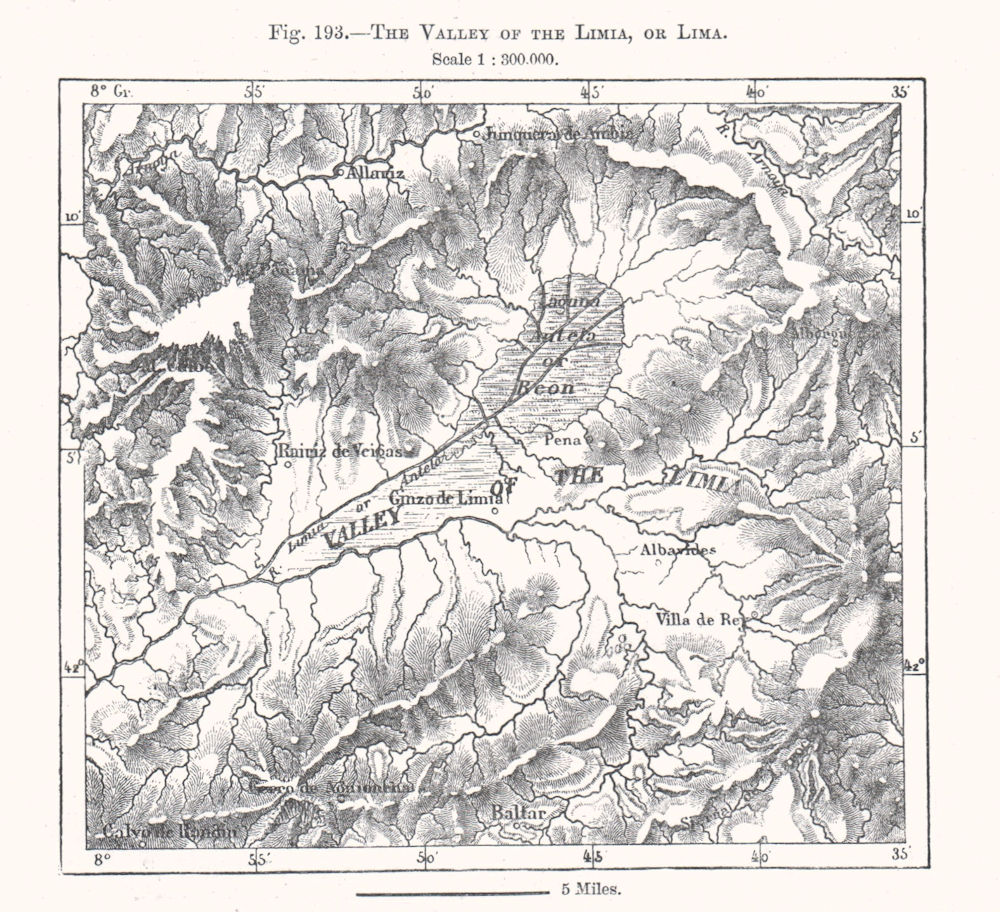 Associate Product The Valley of the Limia, or Lima. Baltar. Spain. Sketch map 1885 old