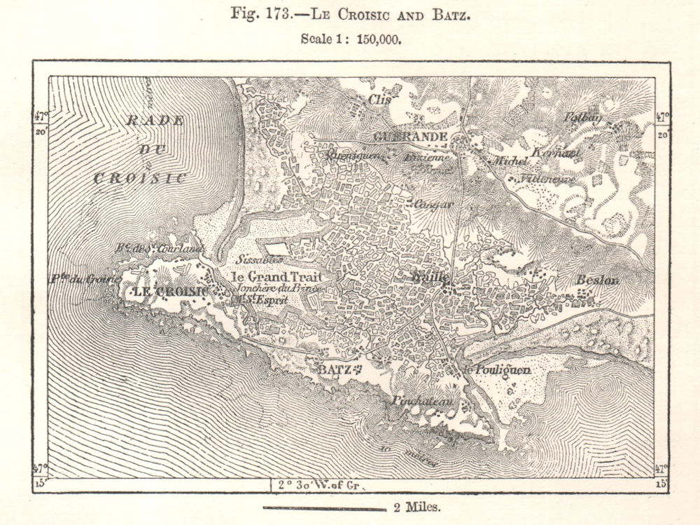 Associate Product Le Croisic and Batz. Guerande. Loire-Atlantique. Sketch map 1885 old