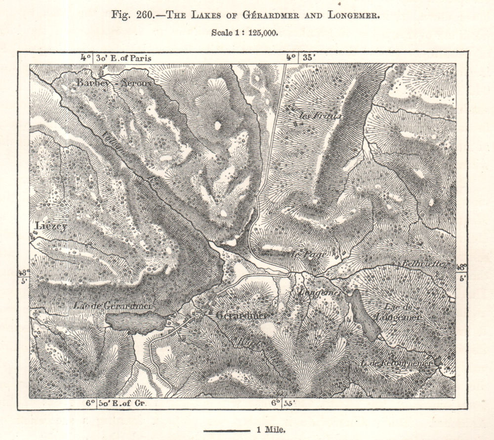 Associate Product The Lakes of Gérardmer and Longemer. Vosges. Sketch map 1885 old antique