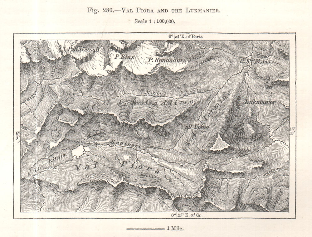 Associate Product Val Piora and the Lukmanier. Switzerland. Sketch map 1885 old antique