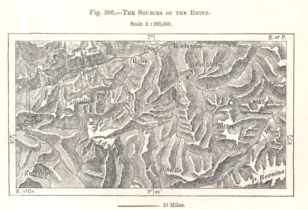 Associate Product The Sources of the Rhine. Switzerland. Sketch map 1885 old antique chart