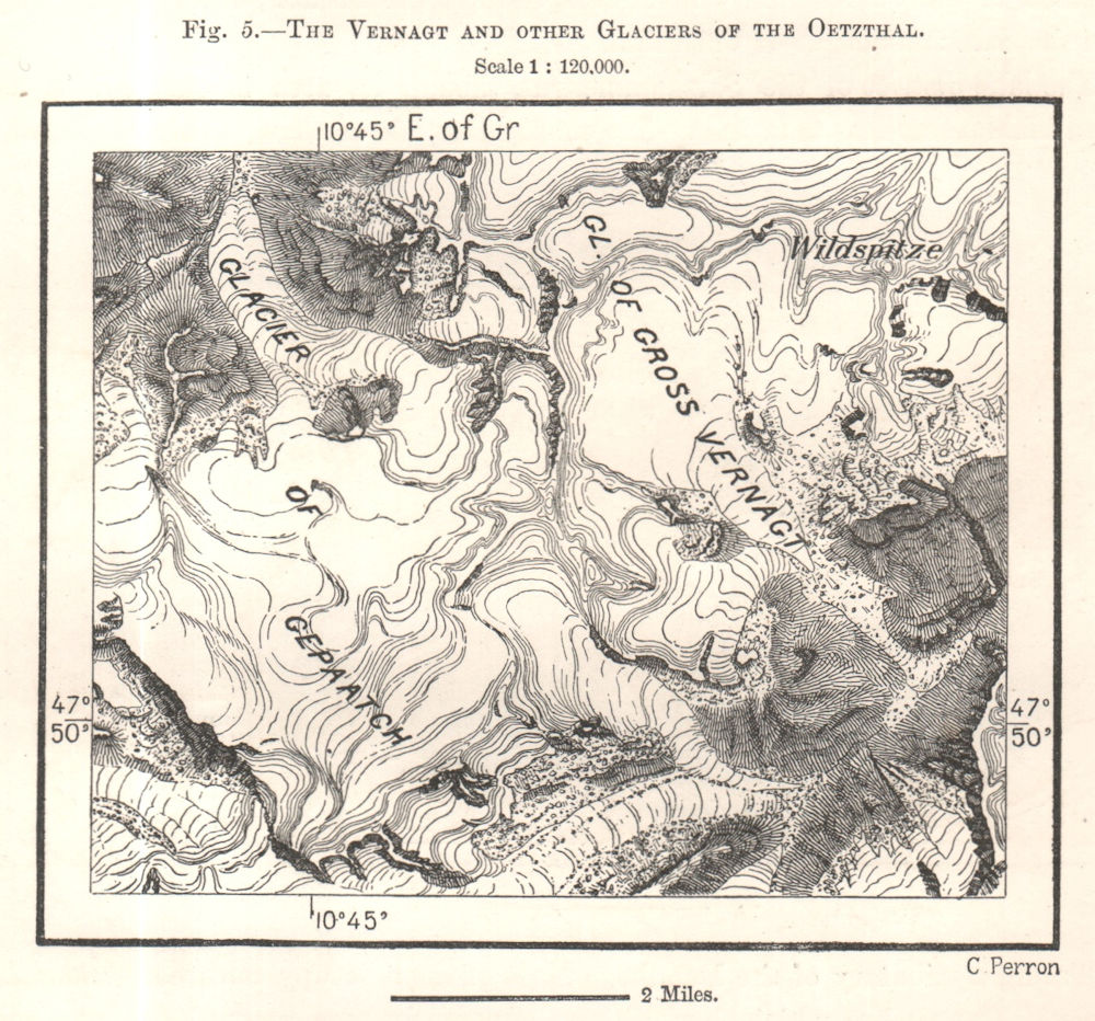 Associate Product The Venagt and Other Glaciers of the Oetzthal. Austria. Sketch map 1885