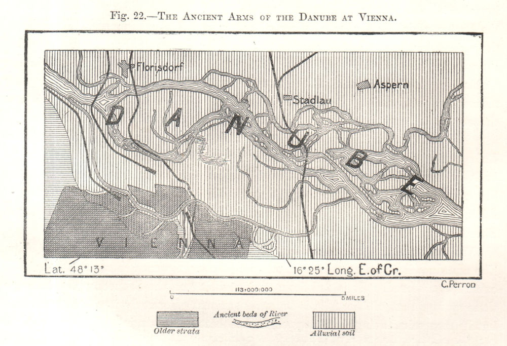Associate Product The Ancient Arms of the Danube at Vienna. Austria. Sketch map 1885 old
