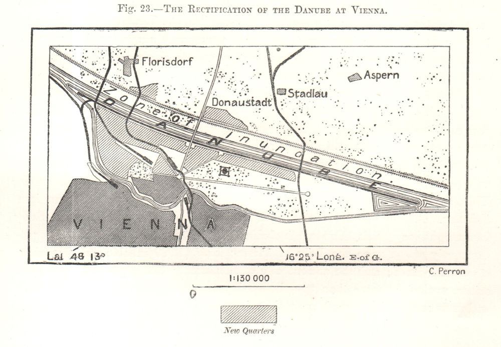 Associate Product Regulation of the Danube at Vienna. Wiener Donauregulierung. Sketch map 1885