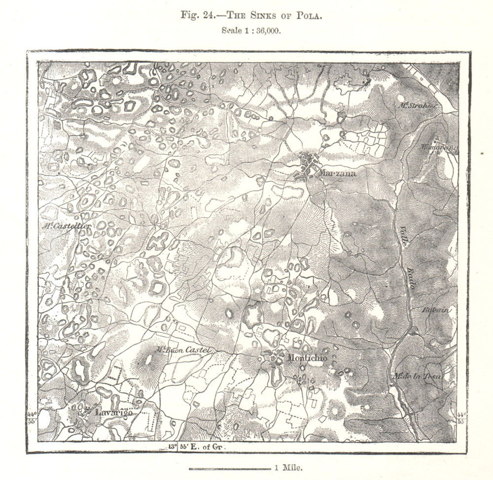 Associate Product The Sinks of Pula (Pola). Croatia. Sketch map 1885 old antique plan chart