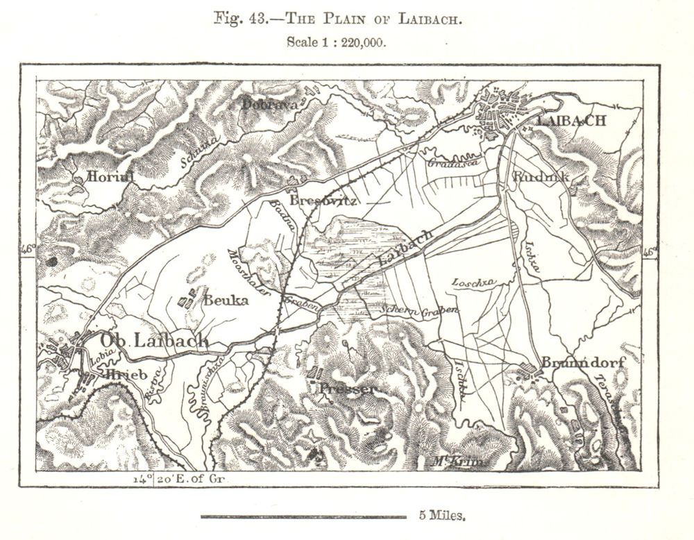 Associate Product The Plain of Ljubljana. Slovenia. Sketch map 1885 old antique plan chart