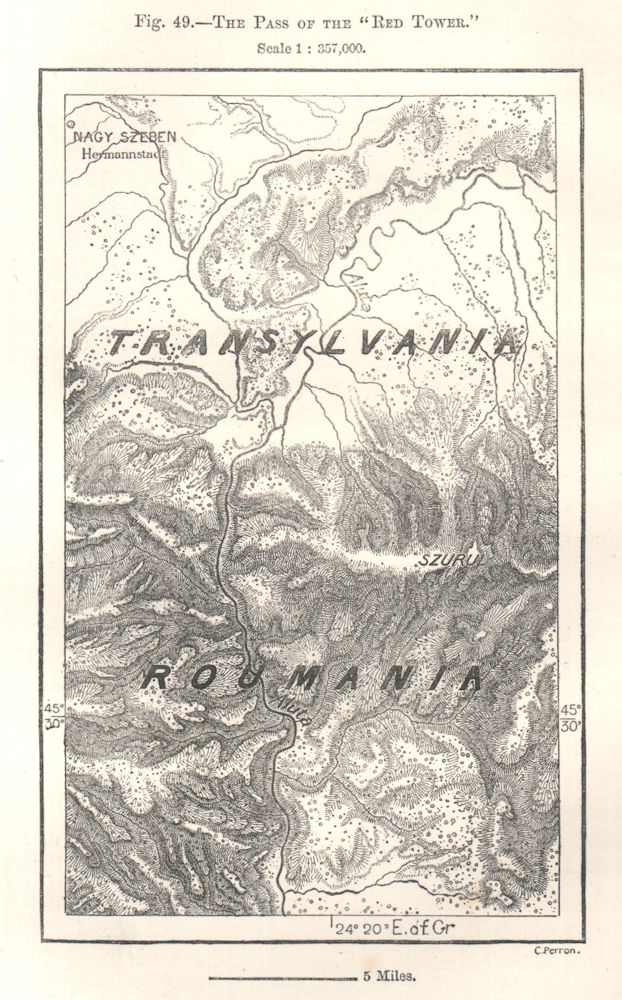 Associate Product Pass of the Red Tower. Turnu Rosu Pass Romania Transylvania. Sketch map 1885