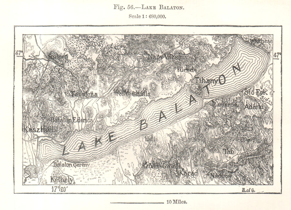 Associate Product Lake Balaton. Hungary. Sketch map 1885 old antique vintage plan chart