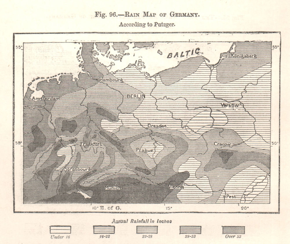 Associate Product Rain Map of Germany according to Putzger. Sketch map 1885 old antique
