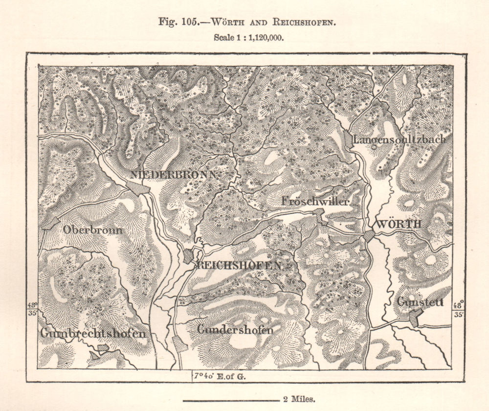 Associate Product Woerth and Reichshoffen. Niederbronn. Bas-Rhin. Sketch map 1885 old