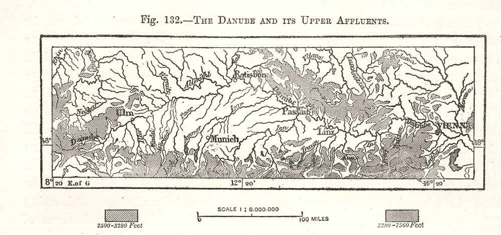 Associate Product The Danube and its Upper Affluents. Germany. Sketch map 1885 old antique