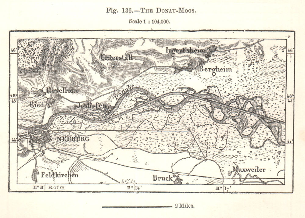 The Donaumoos. Neuburg. Germany. Sketch map 1885 old antique plan chart