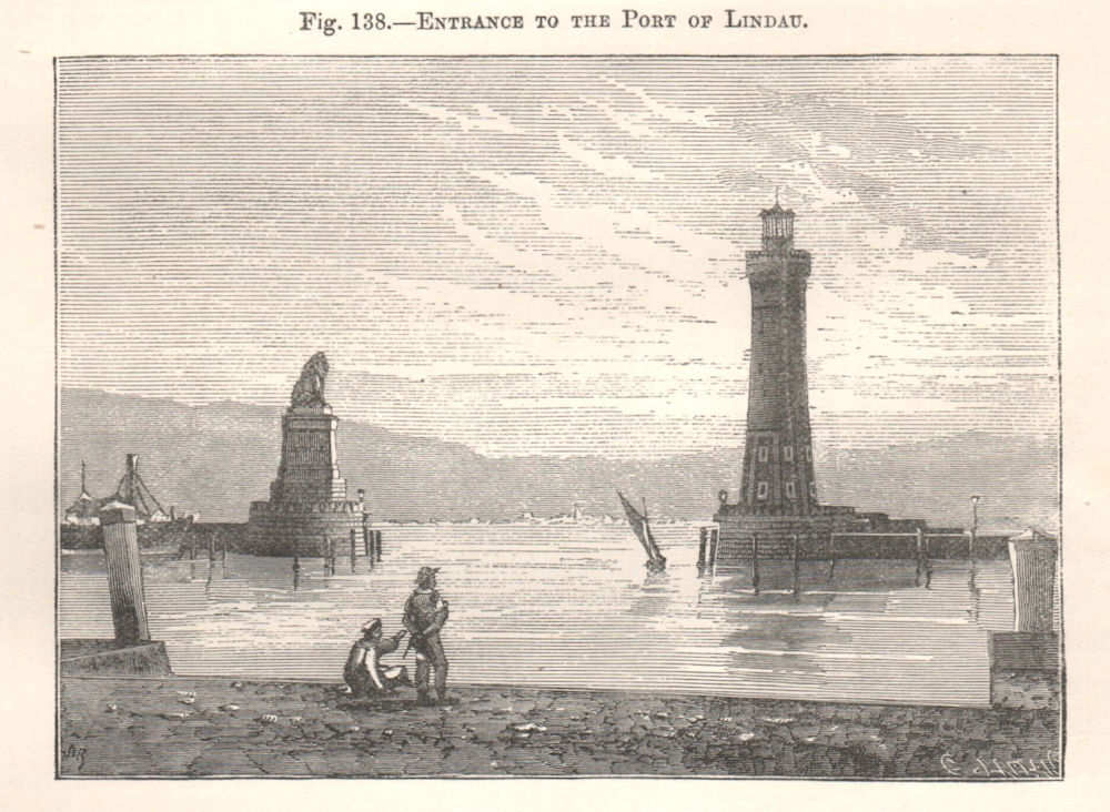 Entrance to the Port of Lindau. Germany 1885 old antique vintage print picture