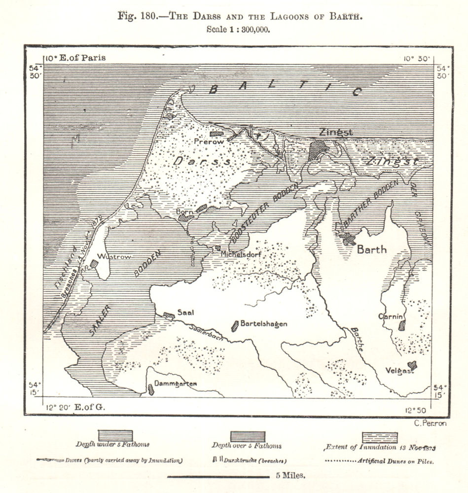 Darss & Barth lagoons. Zingst. Vorpommersche Boddenlandschaft. Sketch map 1885