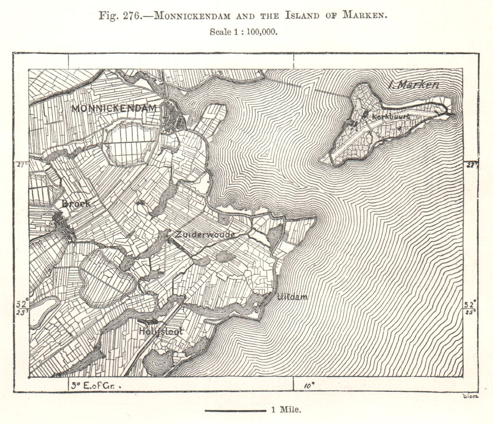 Monnickendam and the Island of Marken. Netherlands. Sketch map 1885 old