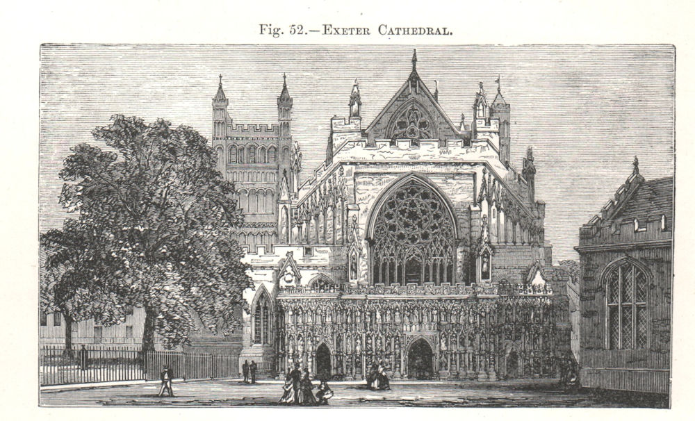 Associate Product Exeter Cathedral. Devon 1885 old antique vintage print picture