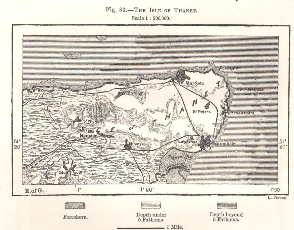 The Isle of Thanet. Margate Ramsgate Broadstairs. Kent. Sketch map 1885