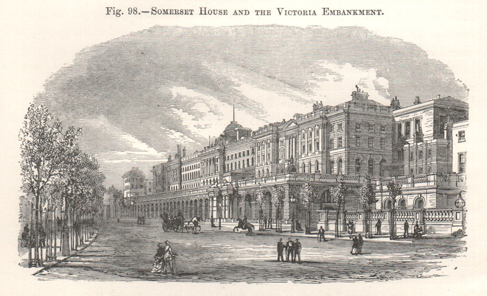 Associate Product Somerset House and Victoria Embankment. London 1885 old antique print picture