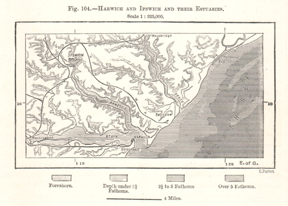 Associate Product Harwich and Ipswich and their Estuaries. Essex Suffolk. Sketch map 1885