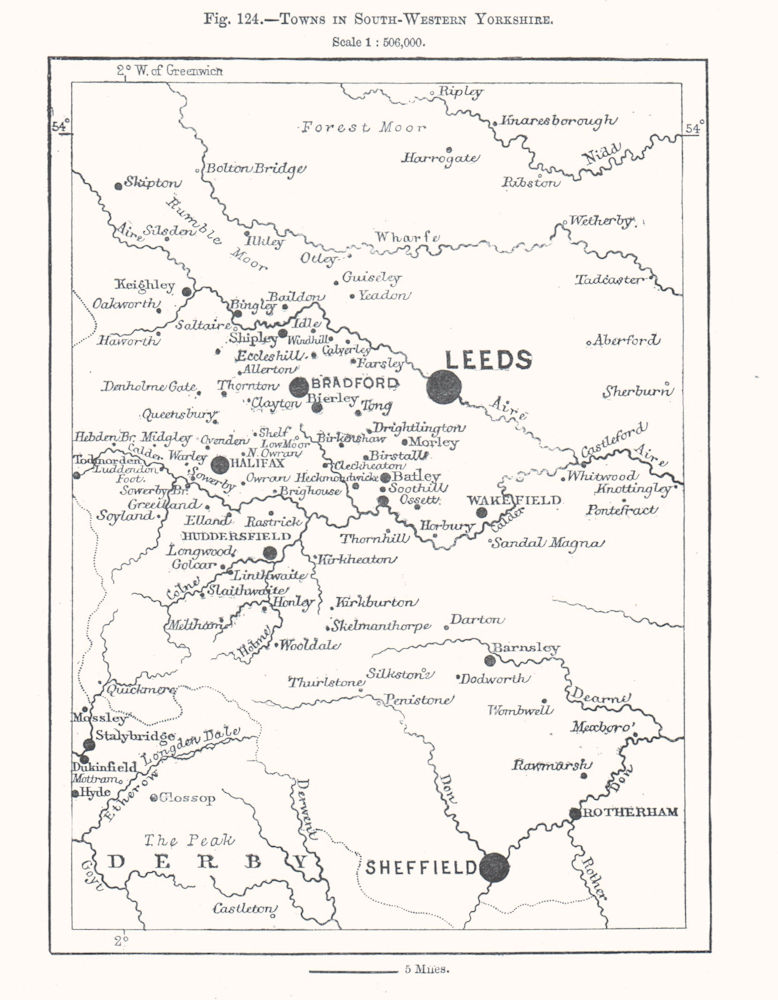 South-Western Yorkshire towns. Leeds Sheffield Bradford Halifax. Sketch map 1885