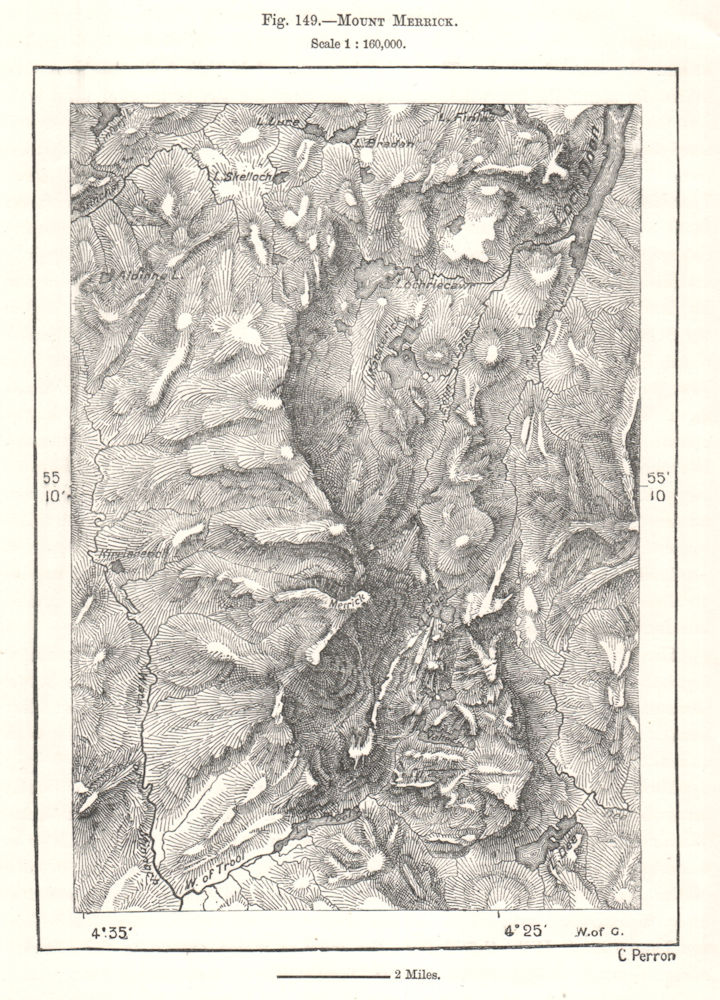 Associate Product Mount Merrick. Scotland. Sketch map 1885 old antique vintage plan chart