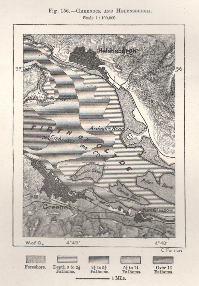 Greenock and Helensburgh. Firth of Clyde. Scotland. Sketch map 1885 old