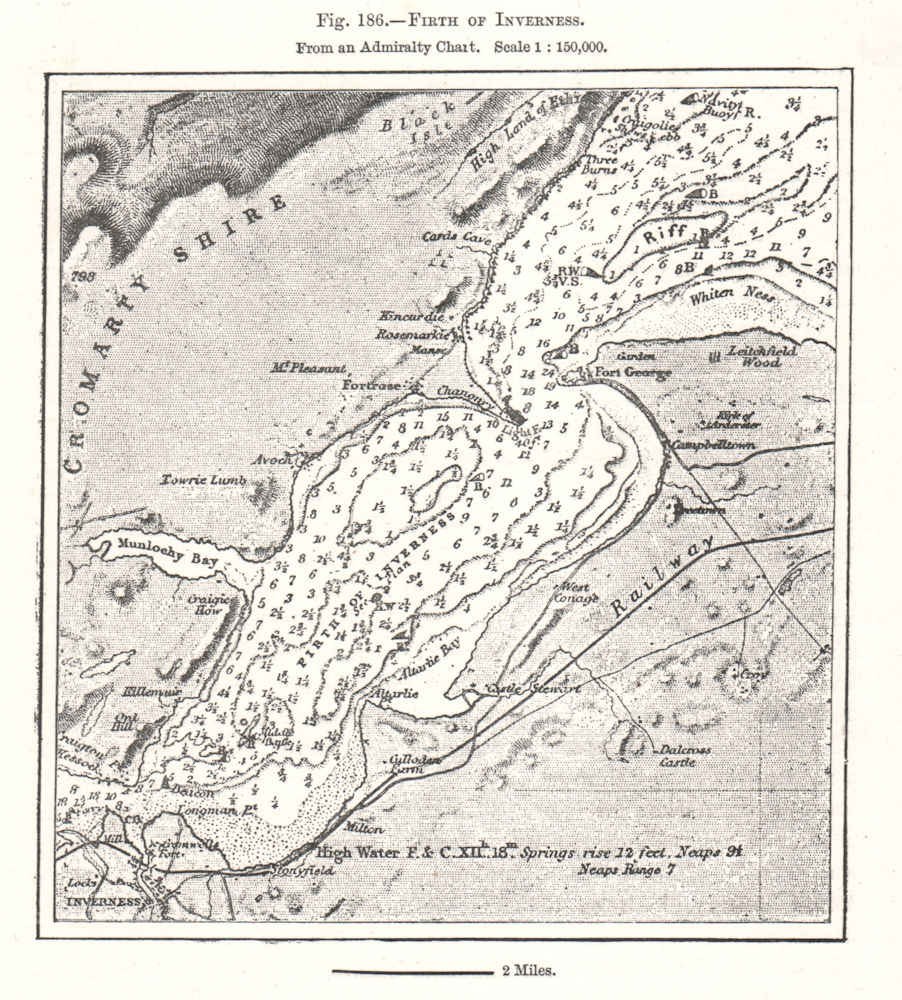 Associate Product Moray Firth. Inverness. Soundings. Scotland. Sketch map 1885 old antique