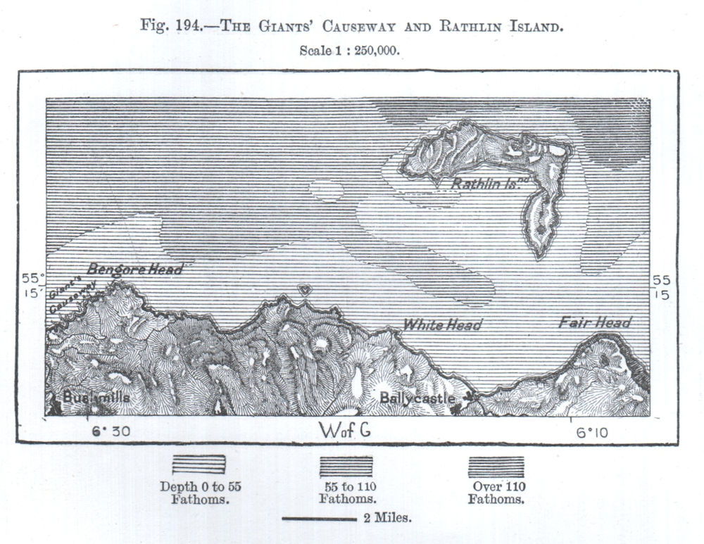 The Giants' Causeway and Rathlin Island. Ulster. Sketch map 1885 old