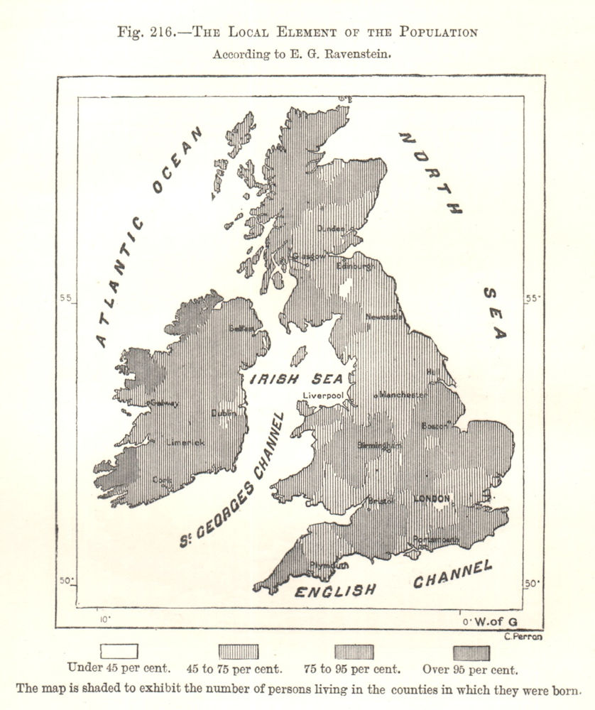 Associate Product The Local Element of the Population. Ravenstein. British Isles. Sketch map 1885