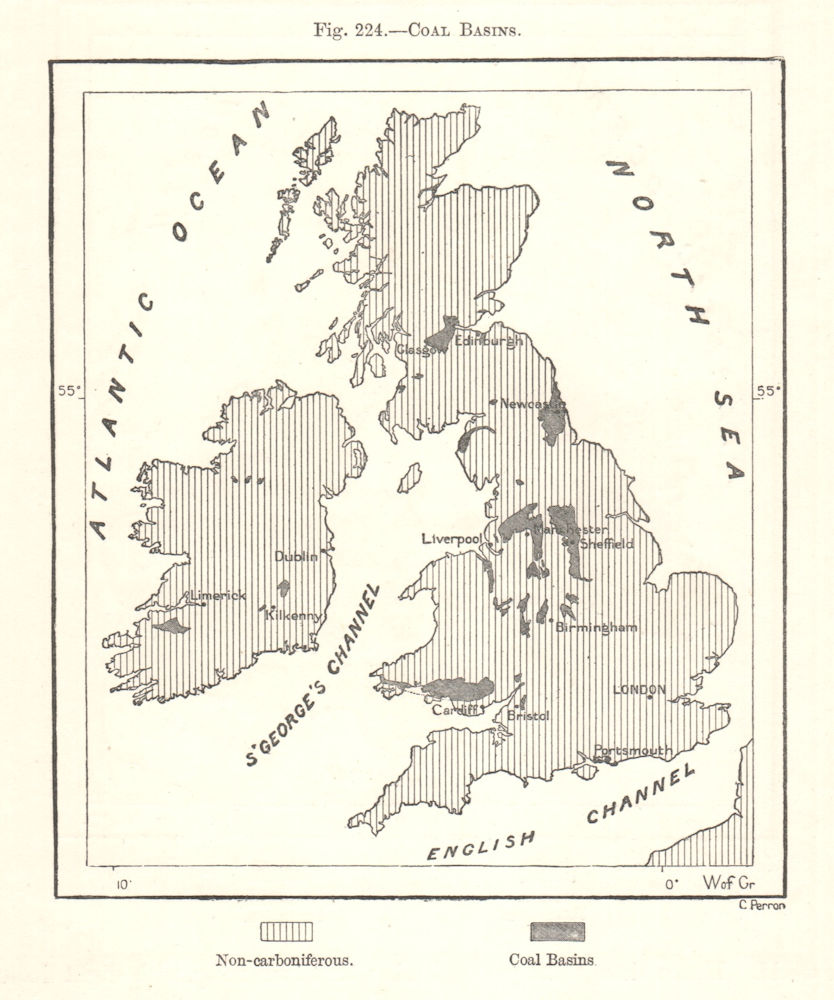 Associate Product Coal Basins. Coalfields. British Isles. Sketch map 1885 old antique chart