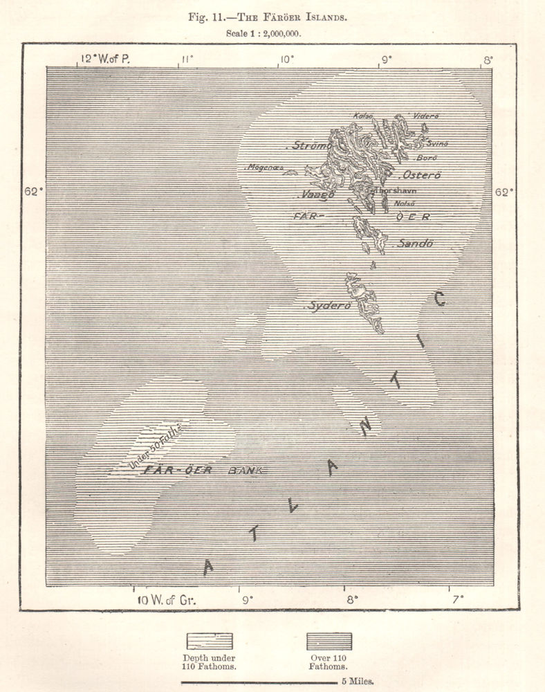 The Faroer Islands. Denmark. Sketch map 1885 old antique plan chart