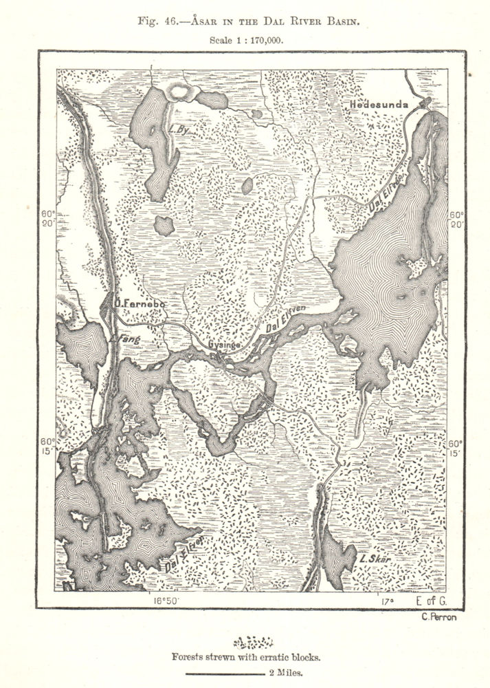 Associate Product Asar, Dal River Basin. Hedesunda Gysinge Osterfarnebo. Sweden. Sketch map 1885