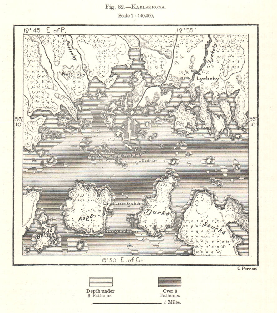 Associate Product Karlskrona & environs. Sweden. Sketch map 1885 old antique plan chart