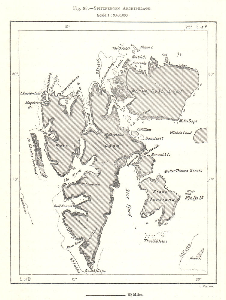 Associate Product Spitsbergen Archipelago. Svalbard Norway arctic. Sketch map 1885 old