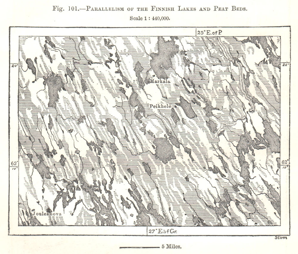Associate Product Parallelism of the Finnish Lakes and Peat Beds. Finland. Sketch map 1885
