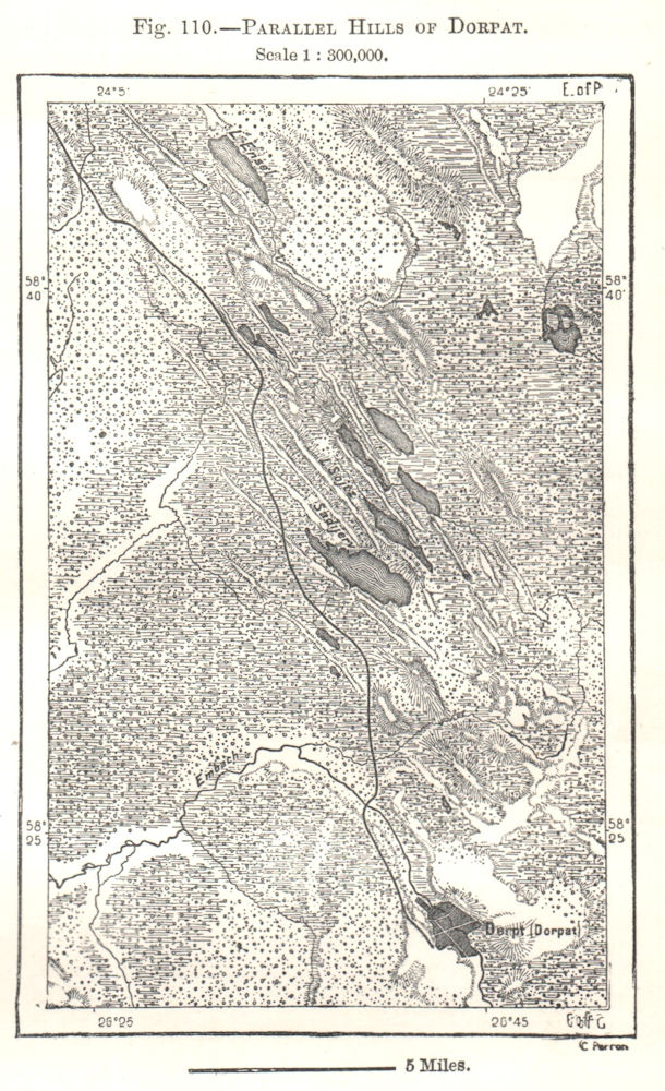 Associate Product Parallel Hills of Tartu. Estonia. Sketch map 1885 old antique plan chart